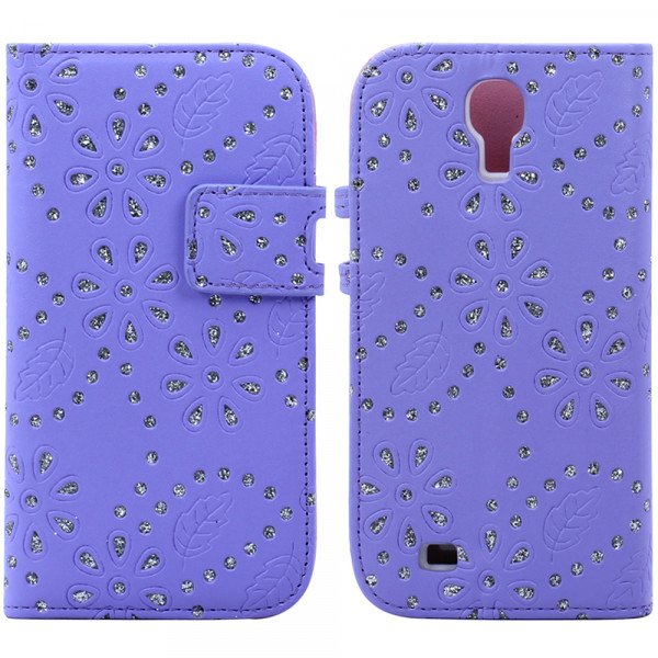 Wholesale Samsung Galaxy S4 Diamond Leather Wallet Case with Stand (Purple)